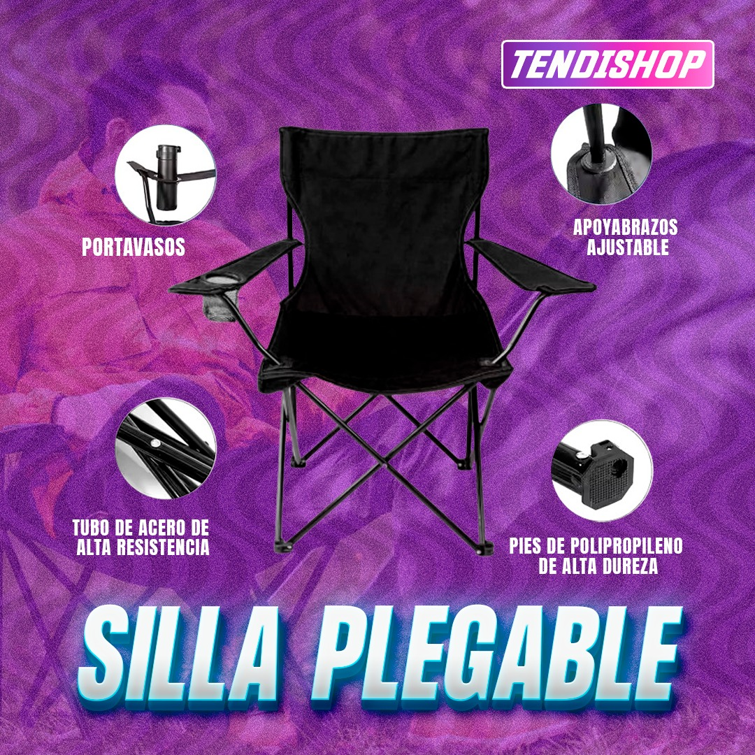 SILLAS PLEGABLES COLOR NEGRO PORTA VASOS RESISTENCIA DE 121 KILOS